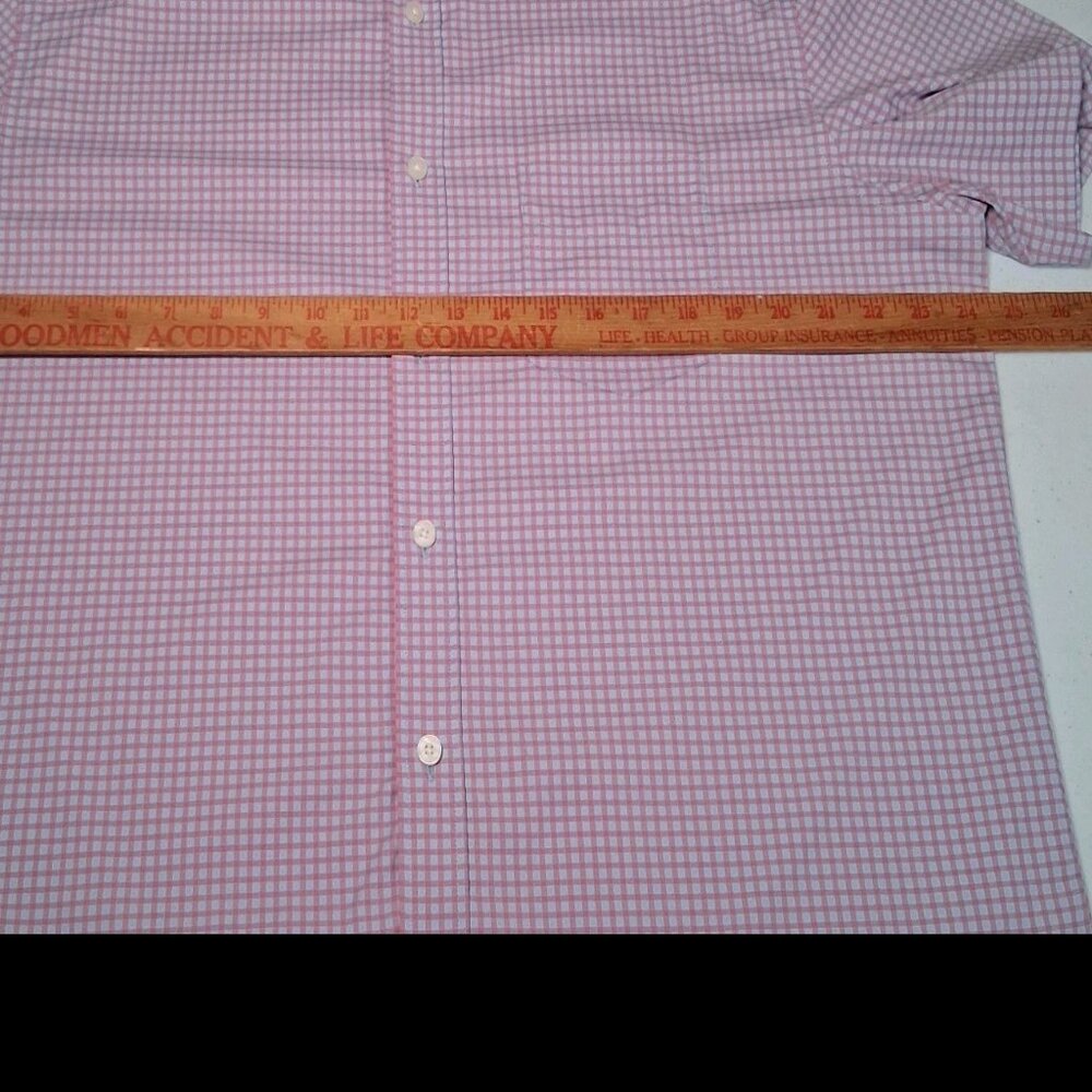 UNTUCKit Shirt Men Large Performance Stretch Short Sleeve Blue Pink Plaid - Picture 5 of 11